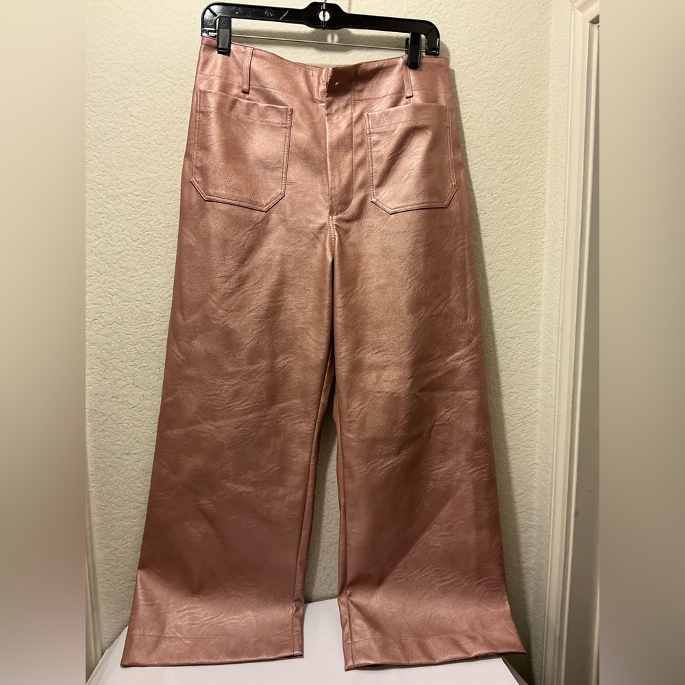 NWOT Anthropologie  Maeve Cropped Wide Leg Pants Metallic Faux-Leather size 29 - Picture 2 of 7